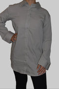 Elegant Grey Long Sleeve Button-Up Tunic Shirt – Modest Casual Blouse