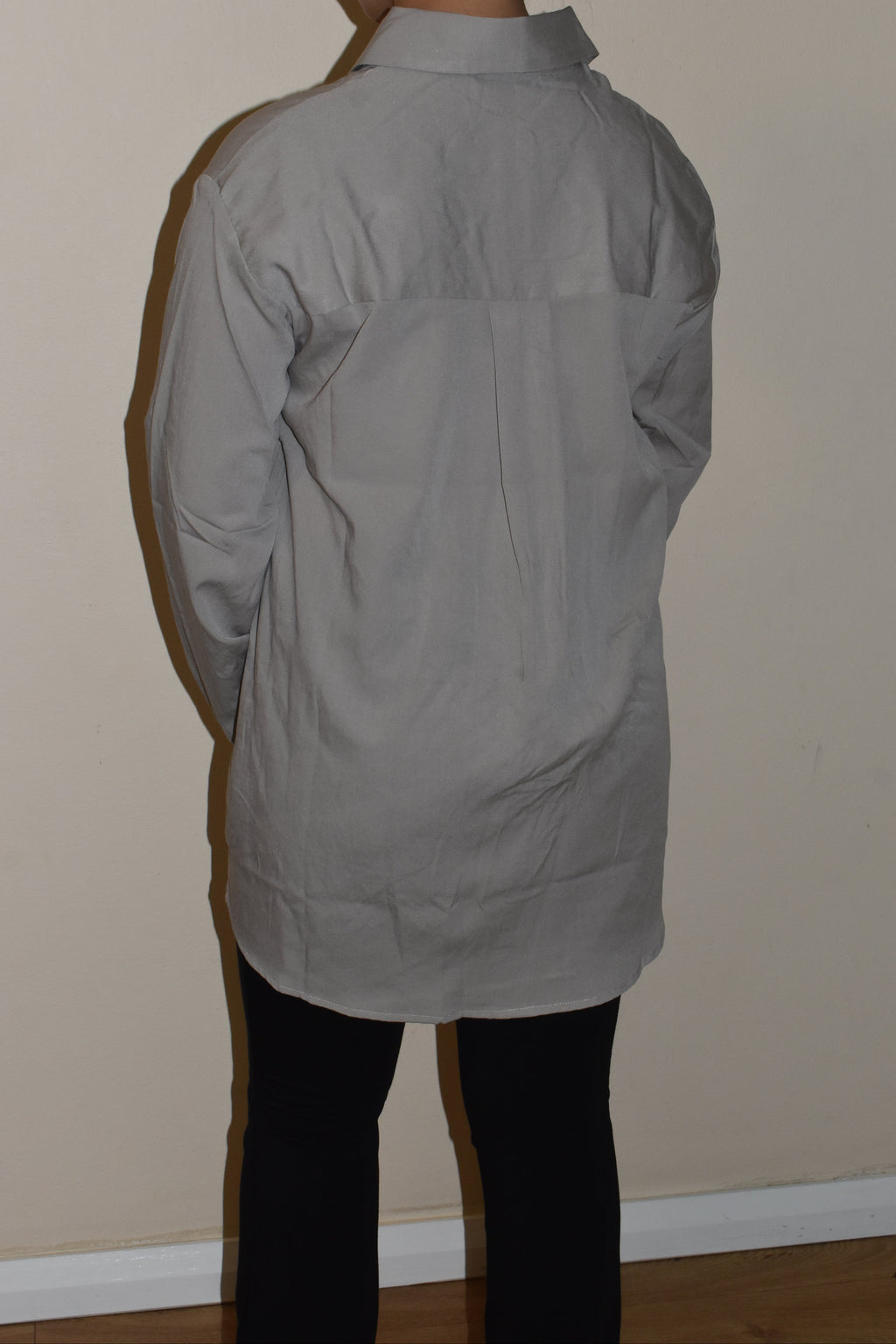 Elegant Grey Long Sleeve Button-Up Tunic Shirt – Modest Casual Blouse