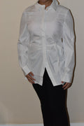 Elegant White Tie-Waist Long Sleeve Tunic Shirt – Modest Casual Blouse
