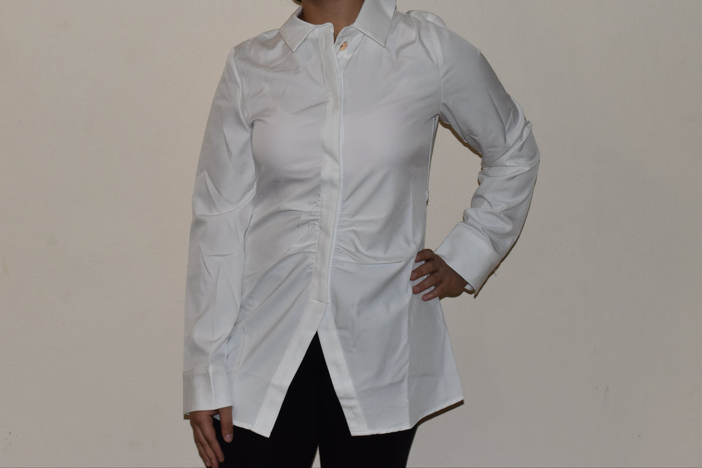Elegant White Tie-Waist Long Sleeve Tunic Shirt – Modest Casual Blouse